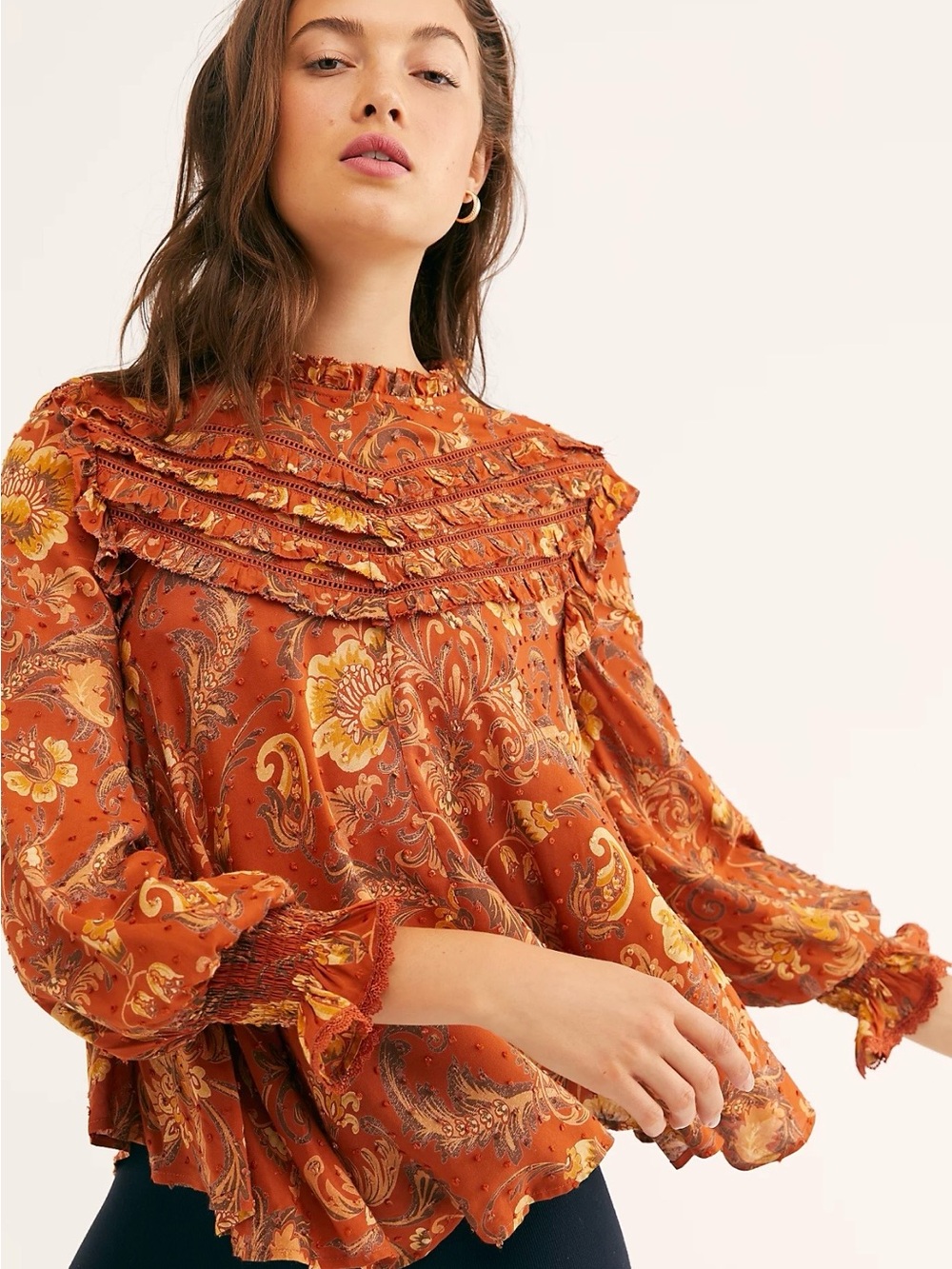 Spell & The Gypsy Aurora Blouse Burnt Ember Boho Floral Ruffle